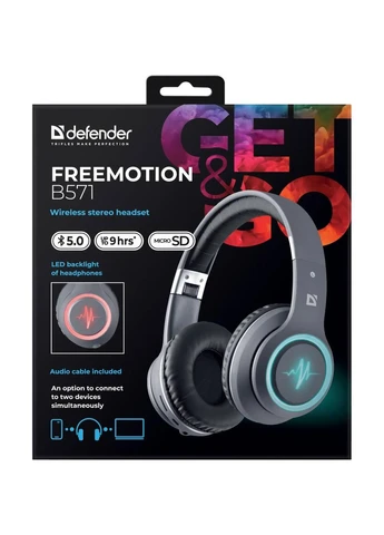 Навушники бездротові FreeMotion B571, Bluetooth+3,5мм, LED, Сірий Defender (390180996)