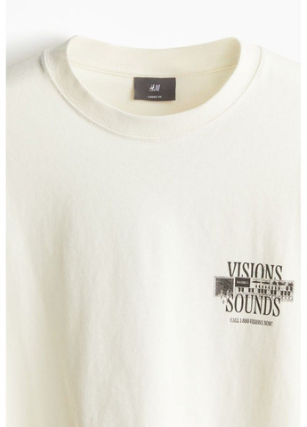 Молочна чоловіча футболка вільного крою з принтом н&м (56932) s молочна H&M