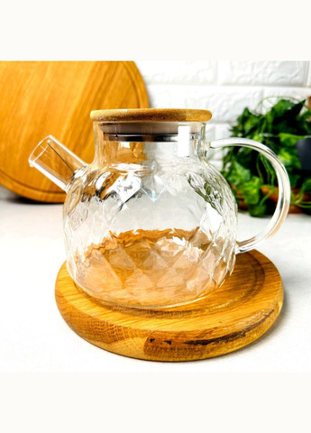 Скляний чайник для заварювання з дерев'яною кришкою 1 л Sapphire No Brand (303212403)