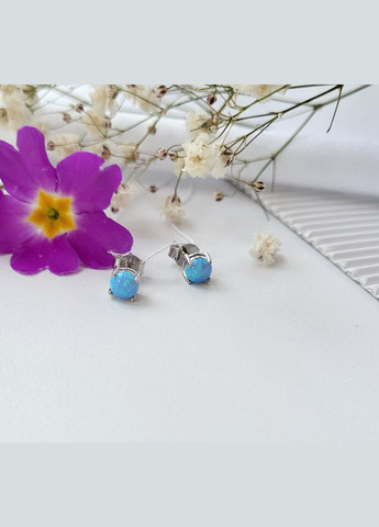 Серебряные сережки гвоздики на фиксаторах с Голубым опалом серебро 925 пробы родированое с2опг/1186 1.00г No Brand (306741765)