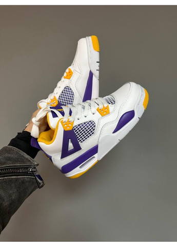 Білі Осінні кросівки чоловічі nike air jordan retro 4 lakers найк аір джордан No Brand
