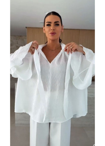 Белая блузка женская оверсайз шифоновая No Brand