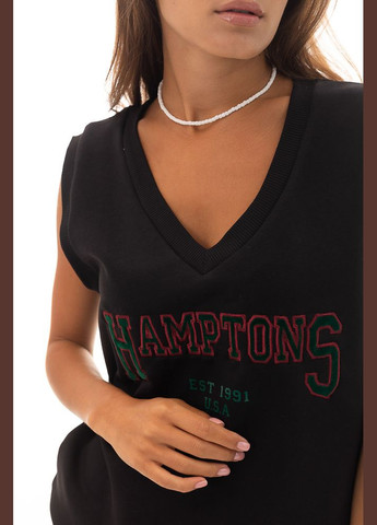 Женский трикотажный жилет черный с надписью Hamptons Arjen - крой черный трикотаж - (289787281)