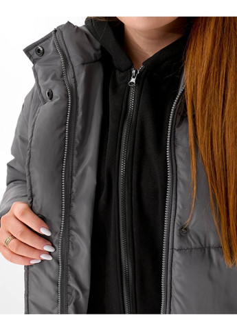 Графитовая зимняя куртка женская зимняя с имитацией толстовки Nositi 4091-15Ns