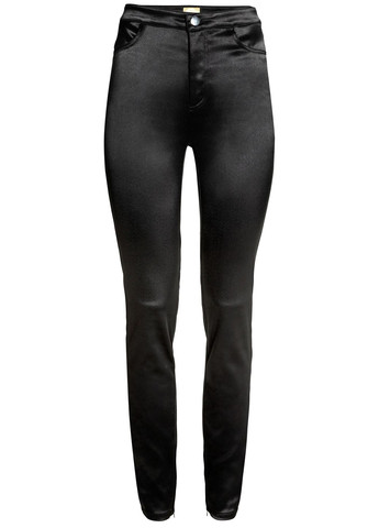 Штани Slim Fit з еластичного атласу для жінки 0404012-4 36(S) чорний H&M (285694648)