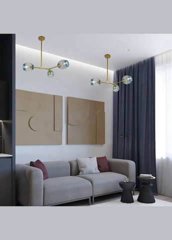 Золота люстра на 3 блакитних молекули (52-L7731-3 GD+BL) No Brand (370072391)