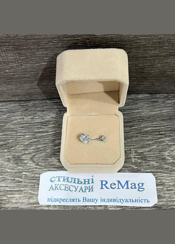 Сережка для пірсингу пупка "Алмазні сердечки" навела ювелірна сталь з цирконами у коробочці Spikes (323168528)