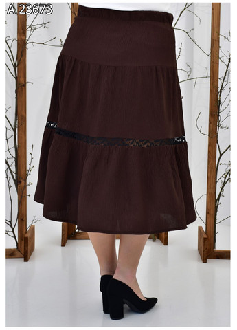 Коричневая повседневная однотонная женская летняя юбка большого размера SK