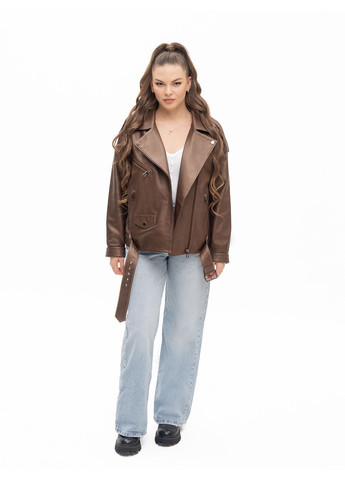 Коричневая демисезонная женская кожаная куртка весна Fabio Monti