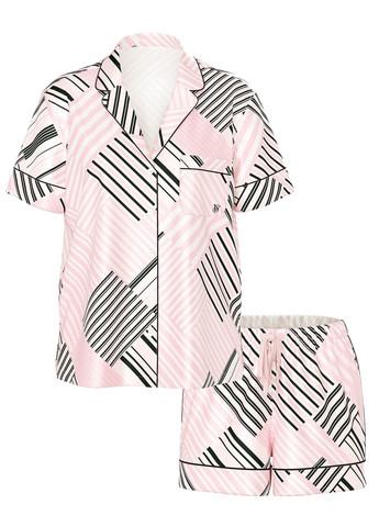 Розовая всесезон сатиновая пижама рубашка + шорты Victoria's Secret Glazed Satin Short Pajama Set