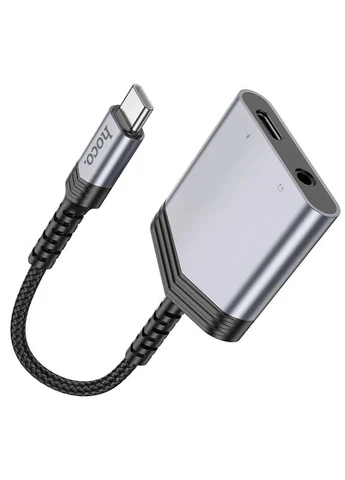 Переходник Hoco LS39 Type-C to Type-C + 3.5mm металлическая оплетка 150x10x38 мм серый No Brand (402844188)