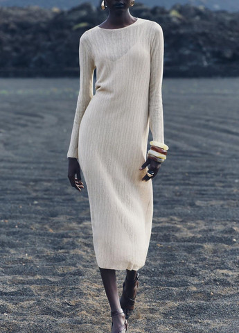 Пісочна ділова сукня Zara однотонна