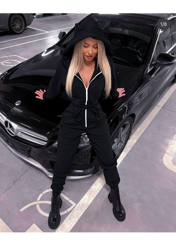 Жіночий комбінезон FINO Mode комбінезон-брюки однотонний чорний спортивний, повсякденний, домашній, кежуал тринитка, фліс