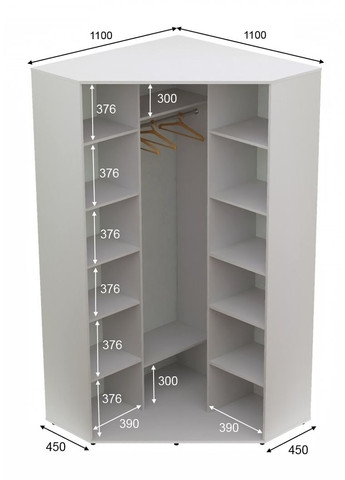 Шкаф-купе двухдверный угловой 110*110*240 см Белый 2 двери Зеркало Угол-1 Алекса (360431973)