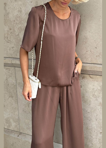 Літні широкі штани прямого крою кольору шоколад Jadone Fashion (297669739)