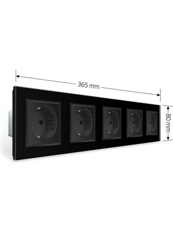 П’ятимісна електрична розетка з заземленням, чорна, скляна рамка, шторки, 250В 16А (VL-C7C5EU-12) Livolo (370972091)