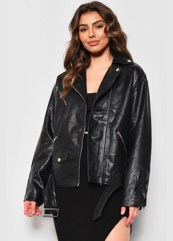 Чорна демісезонна куртка жіноча з екошкіри чорного кольору. Let's Shop