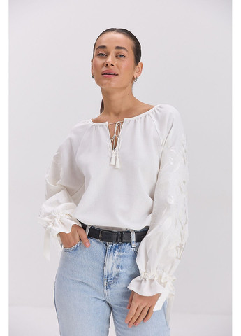 Молочна жіноча вишиванка світло-молочна з молочним деревом життя гладдю Arjen льон (300584818)