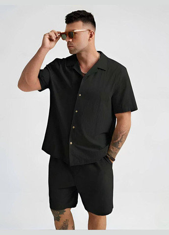 Черный летний мурской костюм с рубашкой, с шортами FINO Mode