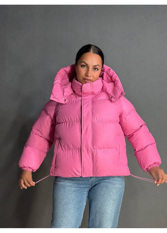 Рожева демісезонна куртка жіноча 10005 дута пуффер з капюшоном рожева Lady yep
