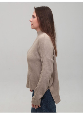 Бежевый зимний свитер женский бежевый свободный с горлом джемпер Karon Вільна