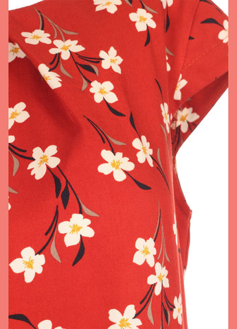 Красная блуза с цветочным рисунком и приталенным кроем (ll118515610) LadyLike