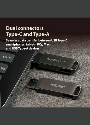 Флешка подвійна — 2 виходи Rage R550 32 GB USB-A + USB-C 3.2 (PE32GR550DSAD) Patriot (315478722)