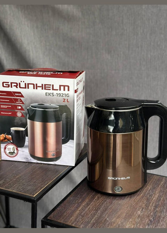 Электрочайник из нержавеющей стали EKS-1859SD дисковый чайник Металл 1.8л 1500 Вт Бежевый с черным Grunhelm (316136404)