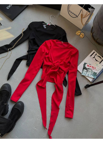 Трендовый лонгслив с акцентным бра No Brand С824/825-1525/1 (351856857)