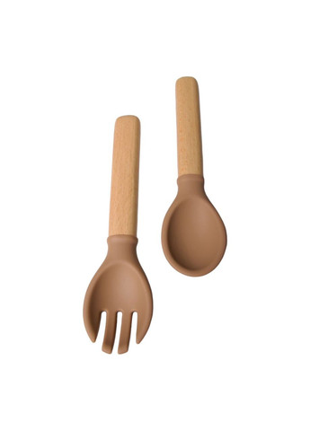 Прилади силіконові дитячі ложка та вилка з дерев'яною ручкою, brown oldbro (315819052)