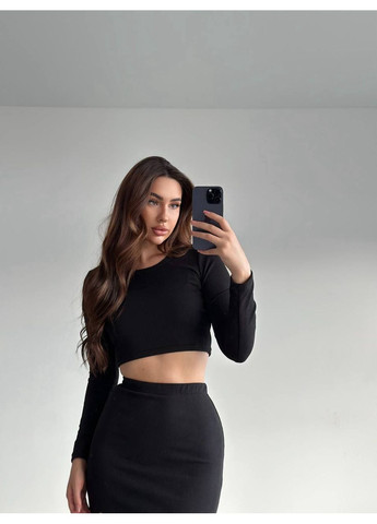 Жіночий костюм топ + спідниця з розрізом, щільний рубчик👉 Заміри в описі GD/GL Модний простір (364967187)