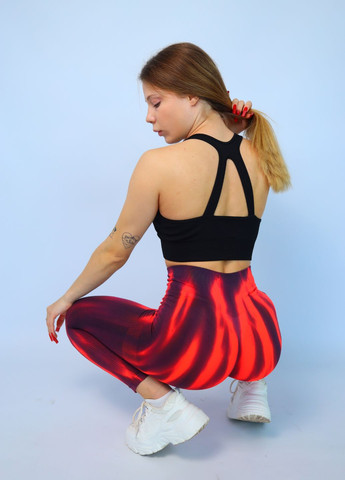 Алые демисезонные леггинсы спортивные с эффектом пуш-ап и неоновым градиентом (70036) FitFiesta