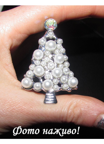 Брошка новорічна ялинка біла перлова, 1673 No Brand (367960494)