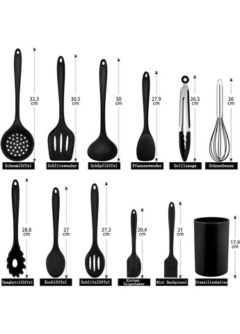 Набор силиконовой посуды Homikit 17 предметов, антипригарный термостойкий силикон (черный) No Brand (300657699)