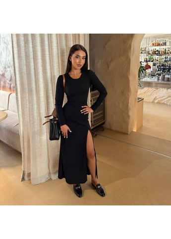 Чорна сукня жіноча довга з розрізом на нозі і завʼязками на спині No Brand