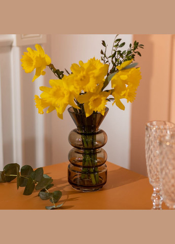 Ваза для цветов стекло 18 см декоративная прозрачная ваза для декора 650 мл Коричневая Flower Season (328446752)