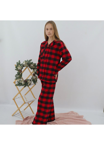 Червона зимня байкова тепла дитяча піжама в чорно-червону карту сорочка + штани кофта + брюки No Brand
