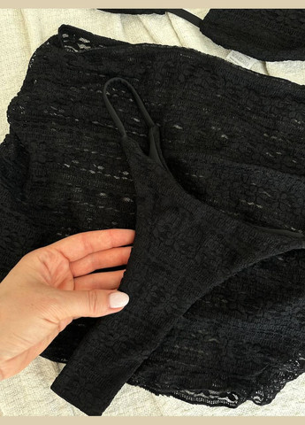 Черный летний стильный пляжный комплект с топом и юбкой раздельный Vakko