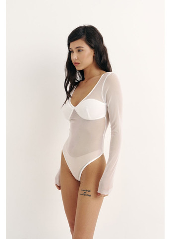 Напівпрозоре боді з декольте молочний Queenfluence Боді з декольте (365434961)