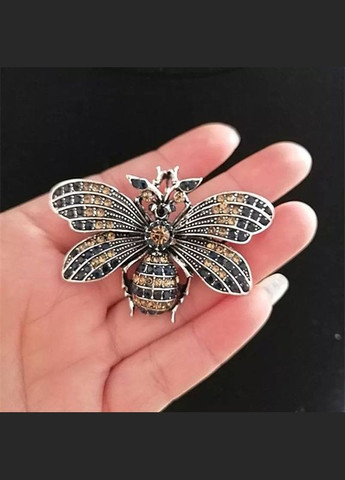 Брошка булавка метелик з золотисто-чорним камінням срібляста Xuping Jewelry (338620127)