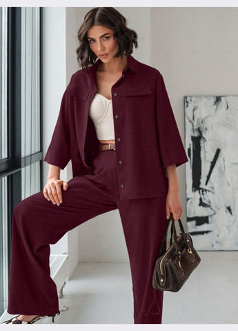 брючний костюм бордового кольору із сорочкою Dressa (355471907)