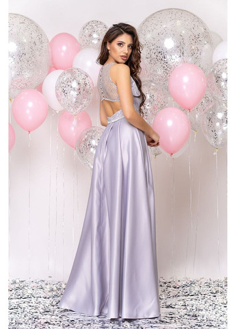 Серое вечернее вечернее платье атлас макси 20024 серо Tanita-Romario