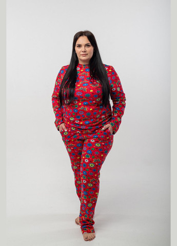 Красная всесезон женская пижама в цветочный принт - кофта + брюки кофта + брюки V.O.G.