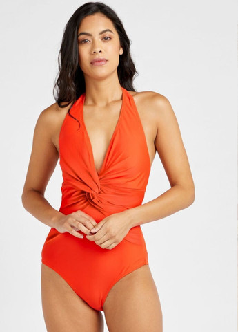 Помаранчевий літній купальник papaya з відкритою спиною суцільний FS