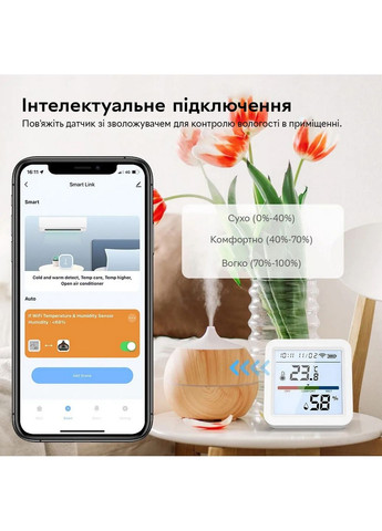 Розумний Wi-Fi датчик температури та вологості повітря з підсвічуванням, wifi термометр, гігрометр SmartLife TUYA (296260403)