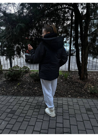 Черная зимняя ✨женский теплый пуховик с капюшоном и боковыми фиксаторами замеры в описании✨ куртка-пальто DK/DL Мода без кордонів