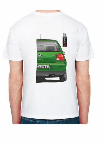 Біла футболка чоловіча з принтом volkswagen golf iv gti fr 407544 біла Avtolife