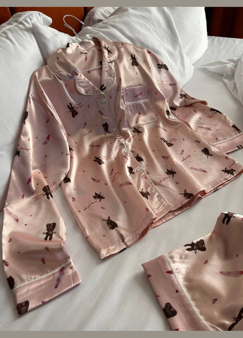 Рожева всесезон піжама жіноча шовкова сорочка і брюки на рнезинці рубашка + брюки No Brand