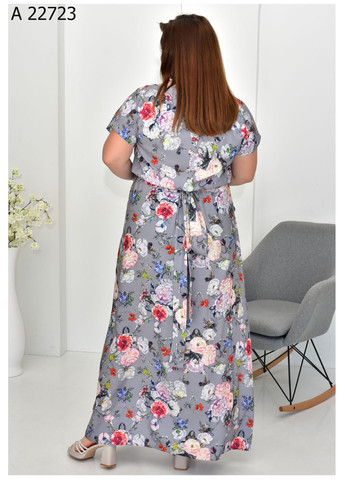 Серо-голубое повседневный женское летнее платье большого размера SK