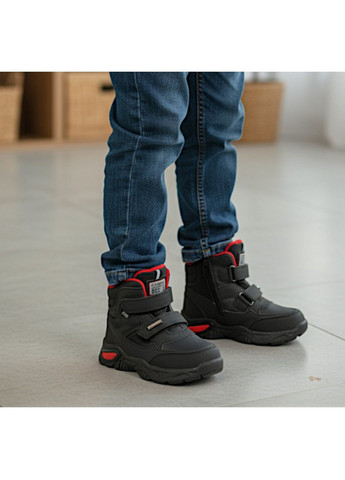 Черные спортивные, повседневные, кэжуал осенние утепленные демисезонные ботинки на липучках осенние хайтопы для мальчика на флисе Clibee